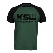 T shirt męski reglan KSW CLASSIC zielony z czarnymi rękawkami i nadrukiem T shirt męski reglan KSW CLASSIC zielony z czarnymi rękawkami i nadrukiem