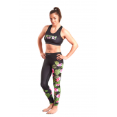 legginsy damskie sportowe KSW JUNGLE czarne z kwiatowym nadrukiem legginsy damskie sportowe KSW JUNGLE czarne z kwiatowym nadrukiem